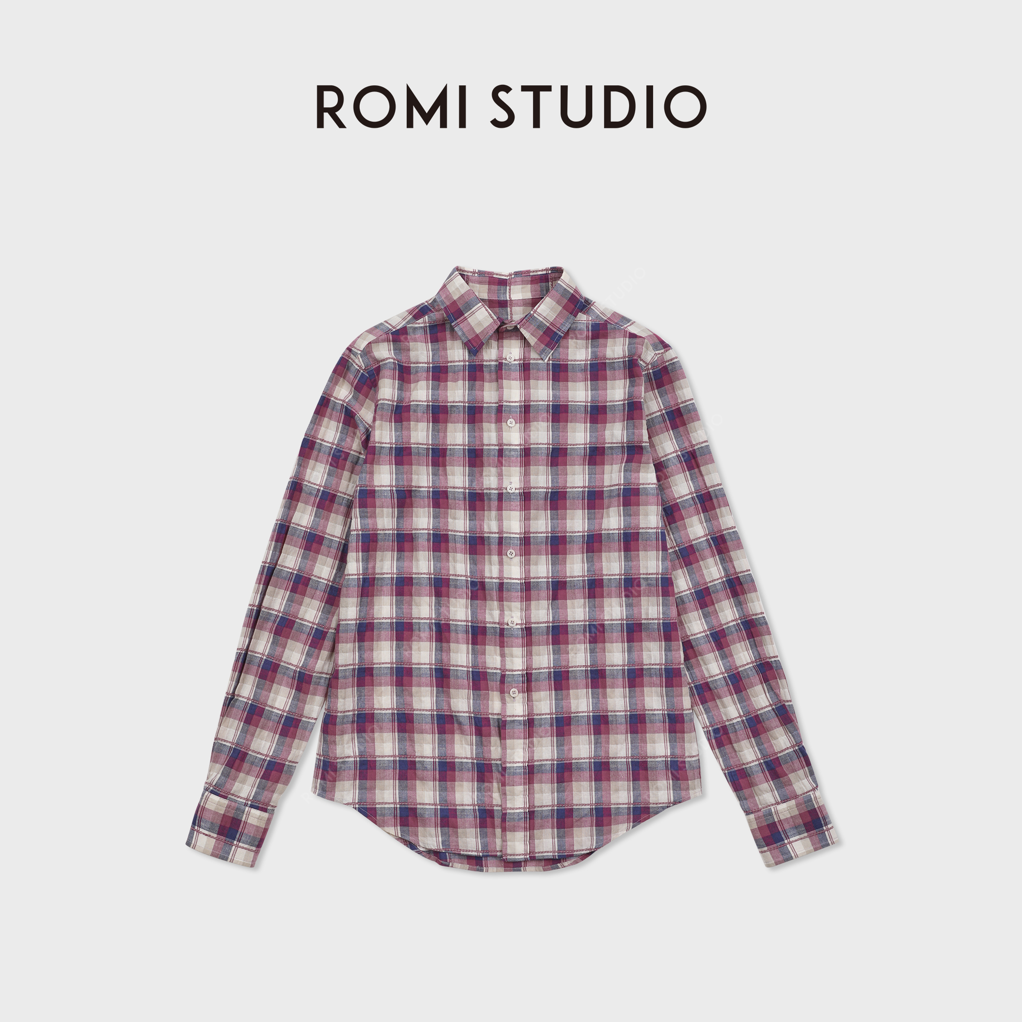ROMI STUDIO“格纹经典”超细长绒棉空气感色织开襟衬衫 RWCSSG7505