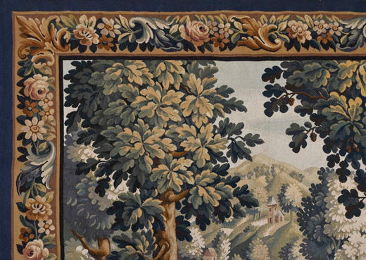 独角鹿西洋古董20世纪中叶法国Aubusson地区Tabard工坊出品风景主题羊毛挂毯《林间鹭影》 商品图1