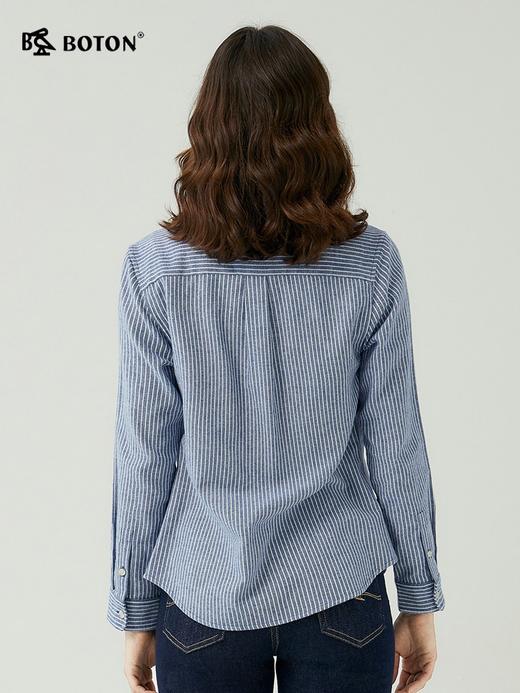 波顿三季磨毛条纹衬衫 女士美式休闲英伦风衬衣LS990323 商品图3