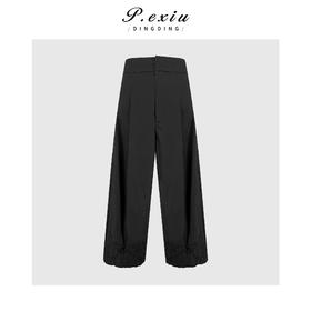 PanYiXiu/潘依绣 100%棉宫廷风高级感刺绣花边压褶直筒休闲裤 M9307