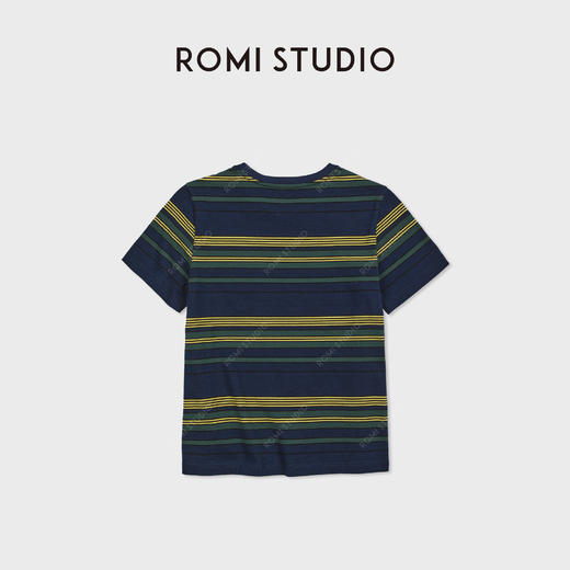 ROMI STUDIO“花色短袖”复古撞色100%精梳棉圆领条纹T恤RWDSS62057 商品图1