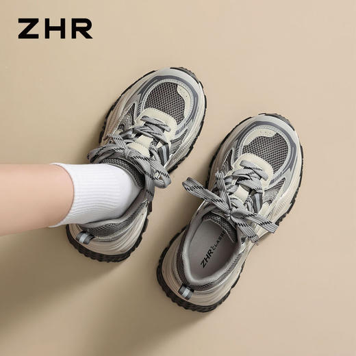 ZHR则则老爹鞋女2026夏季新款厚底增高轻便休闲银色跑步鞋运动鞋 商品图3