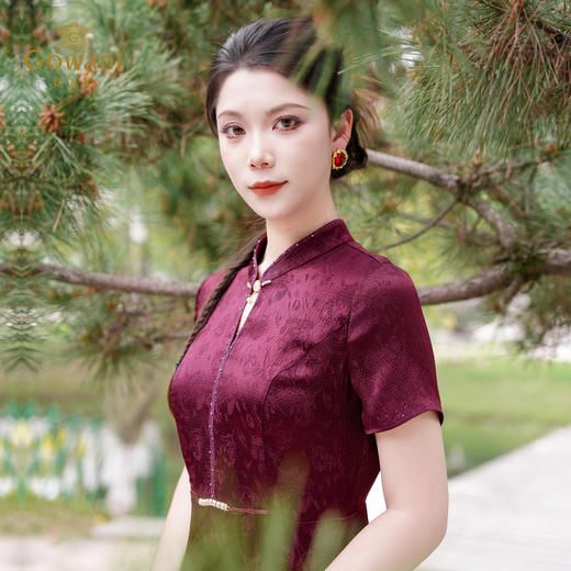 乔万尼2026夏季新款桑蚕丝连衣裙100%真丝旗袍中长款提花EK2E173 商品图2