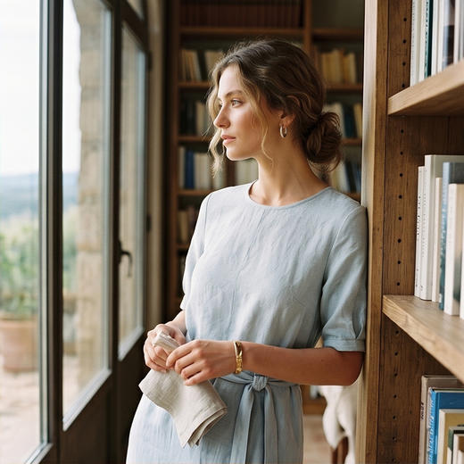 PALUOPO/PL19姆米弹力冠乐绉桑蚕丝圆领肌理感减龄提花连衣裙ES250083Z 商品图2