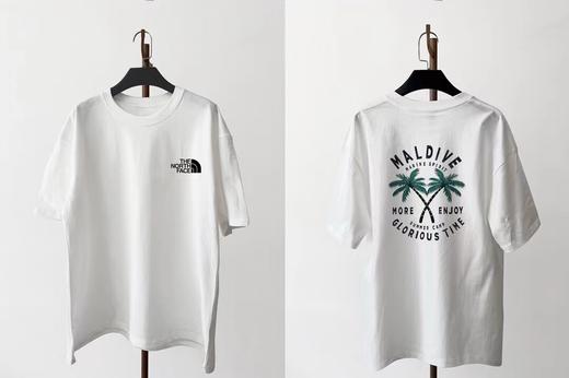 F042101夏季新款纯棉椰树图案热带岛屿男女同款拼接螺纹双车线冰凉透气短袖T恤 商品图1