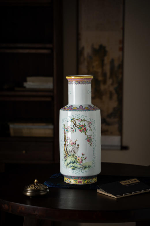 富玉呈祥丨景德镇手绘粉彩玲珑安居乐业艺术花瓶摆件客厅插花 商品图0