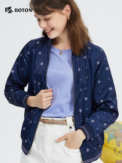 波顿女士春秋季棒球服潮流时尚美式休闲印花短款长袖外套LJ862120 商品图3