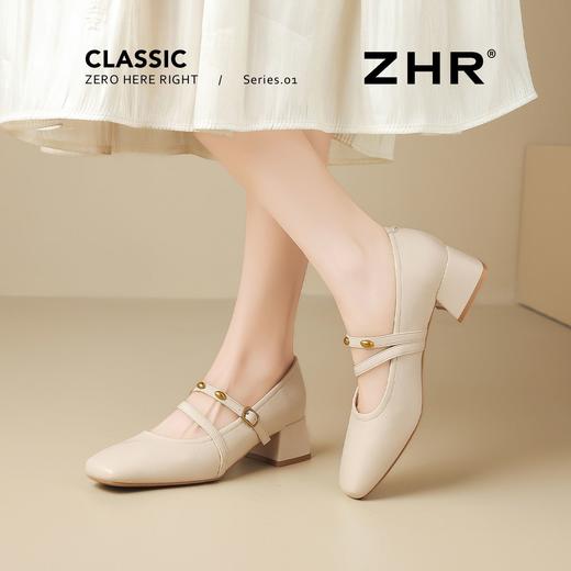 ZHR法式复古扣饰粗跟玛丽珍鞋女鞋2026新款百搭通勤轻便增高单鞋 商品图4