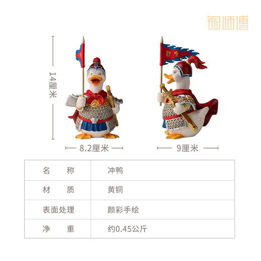 铜师傅《冲鸭》客厅桌面铜鸭子摆件 家居装饰工艺品礼物 商品图5