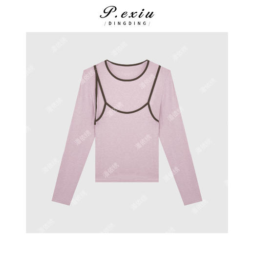 PanYiXiu/潘依绣【桃桃气泡】天丝小心机叠穿假两件长袖T恤 HHD0231 商品图1