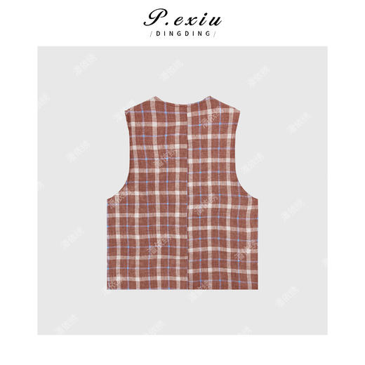 PanYiXiu/潘依绣【红茶玛奇朵】100%亚麻设计感叠穿格纹马甲7080T 商品图2
