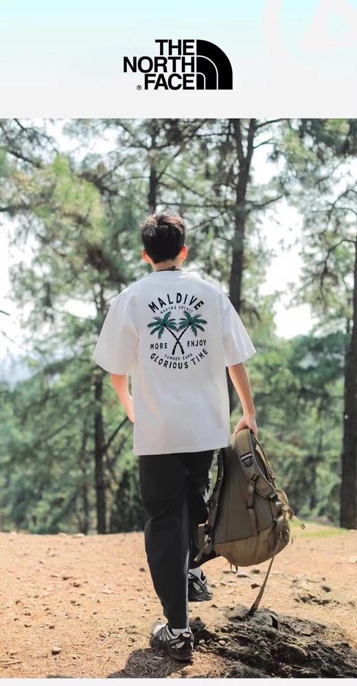 F042101夏季新款纯棉椰树图案热带岛屿男女同款拼接螺纹双车线冰凉透气短袖T恤 商品图7