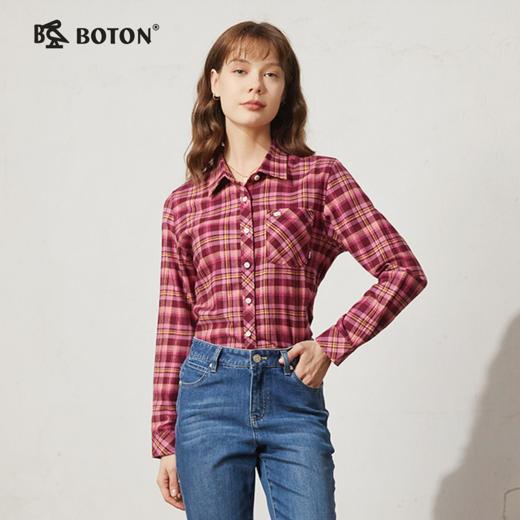 波顿磨毛棉质长袖衬衫 三季可穿通勤合身 女士百搭衬衣 商品图0