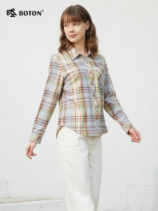 波顿女士三季磨毛棉质格纹长袖衬衫 吸湿透气亲肤 百搭经典款LS071125D 商品图4