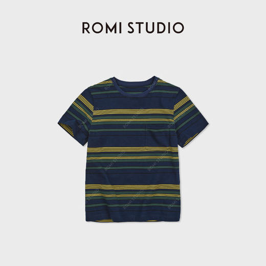 ROMI STUDIO“花色短袖”复古撞色100%精梳棉圆领条纹T恤RWDSS62057 商品图0
