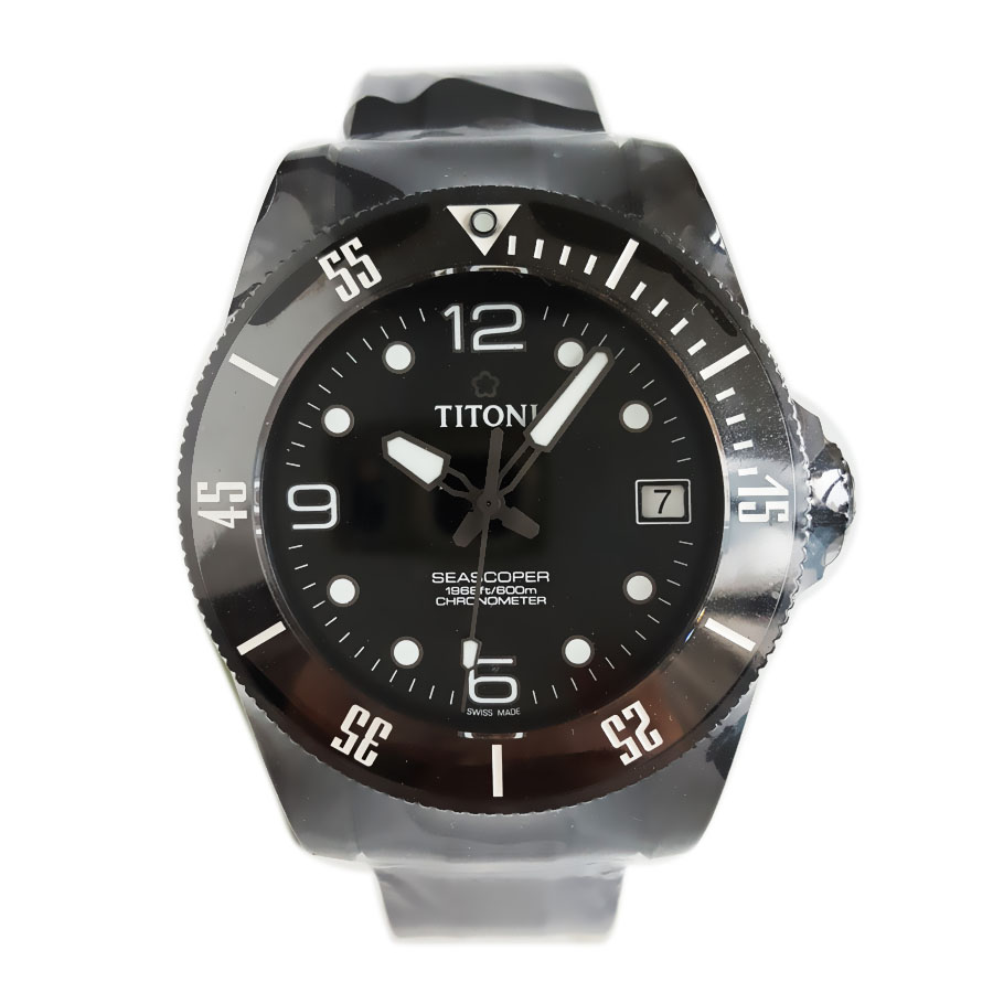 【99新】TITONI 梅花83600C-BK-256天文台认证自动机械机芯日期显示42MM（男款）Seascoper 海洋探索系列碳/陶瓷180426NJ26
