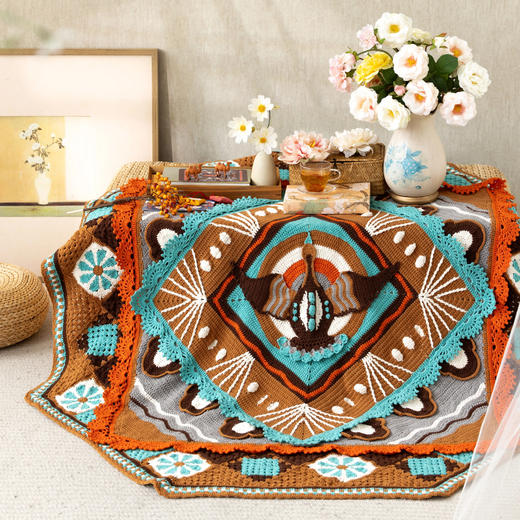 苏苏姐家鸿雁团花平棋毯子手工DIY家居钩针毛线4股棉自制材料包 商品图1