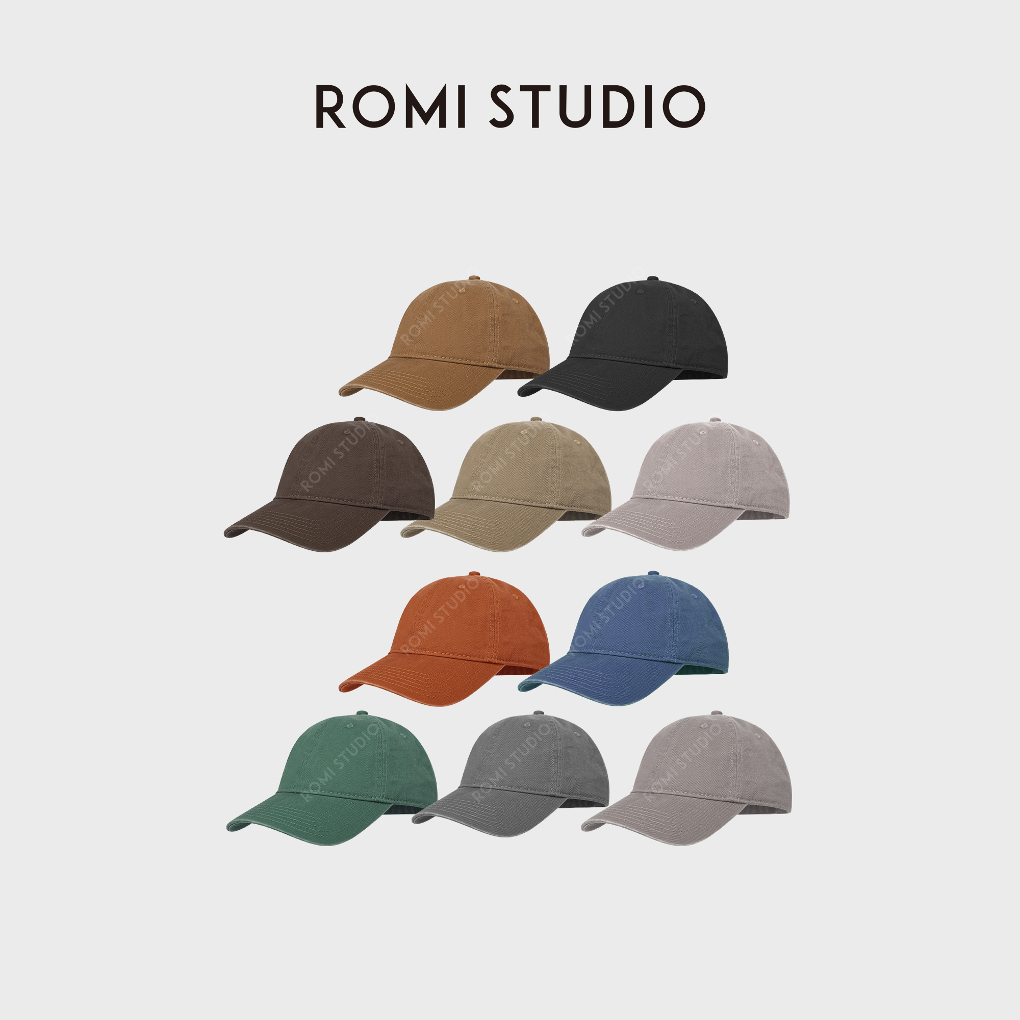 ROMI STUDIO“简约复古”全棉水洗软顶弯檐头包脸棒球帽 RWCLP07327
