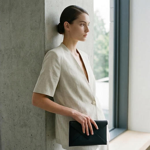 PALUOPO/PL19姆米弹力冠乐绉桑蚕丝V领重工提花简约百搭外套ES250072Z 商品图5