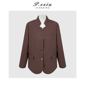 PanYiXiu/潘依绣 100%亚麻复古高级宽松百搭明线长袖V领西装外套 Q69422