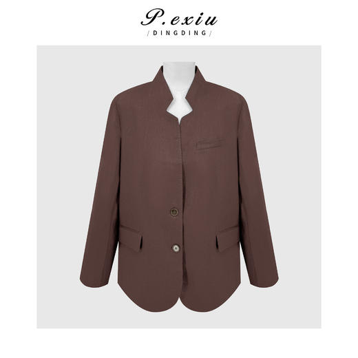 PanYiXiu/潘依绣 100%亚麻复古高级宽松百搭明线长袖V领西装外套 Q69422 商品图0