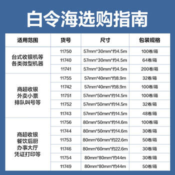 得力（deli）80*60型22.6米*50卷 白令海热敏收银纸 京东外卖餐饮后厨小票纸 11753【适配80mm机器 801P等】 商品图5