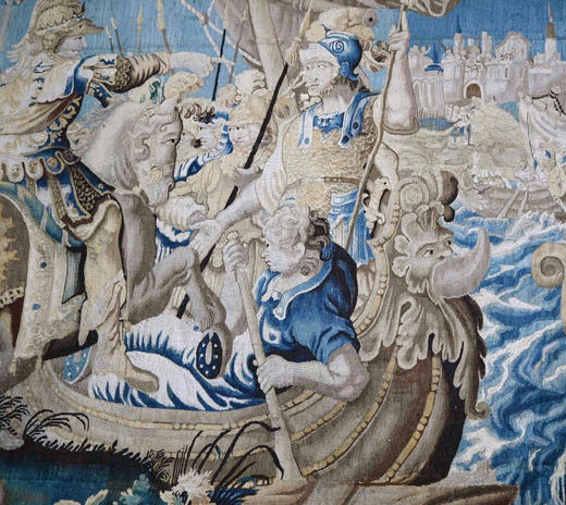 独角鹿西洋古董17世纪比利时佛兰德斯工坊出品宏大叙事主题羊毛挂毯《亚历山大远征：格拉尼库斯河战役》 商品图7