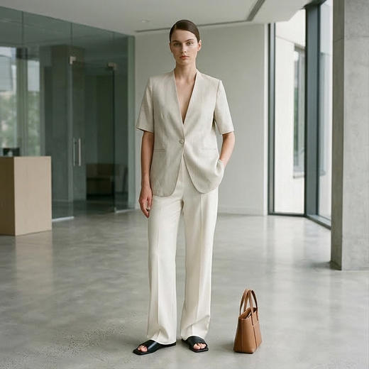 PALUOPO/PL19姆米弹力冠乐绉桑蚕丝V领重工提花简约百搭外套ES250072Z 商品图4