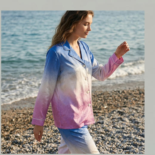 南法SJD soie jardin3#保加利亚玫瑰系列提花渐变印花桑蚕丝家居套装S322 商品图7