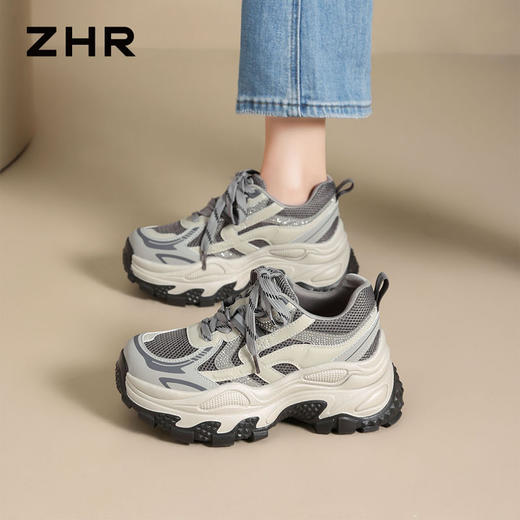 ZHR则则老爹鞋女2026夏季新款厚底增高轻便休闲银色跑步鞋运动鞋 商品图4