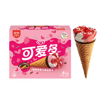 可爱多【曾舜晞推荐】甜筒草莓口味冰淇淋 雪糕 冰激凌 甜筒 67g*4支 商品图2