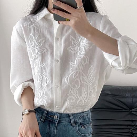 （3-5天发货）Five-apc重工刺绣亚麻棉白衬衫，穿出自由恣意腔调，万针浮雕刺绣，低调中透着华丽感 商品图11