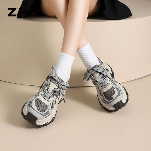 ZHR则则老爹鞋女2026夏季新款厚底增高轻便休闲银色跑步鞋运动鞋 商品图6