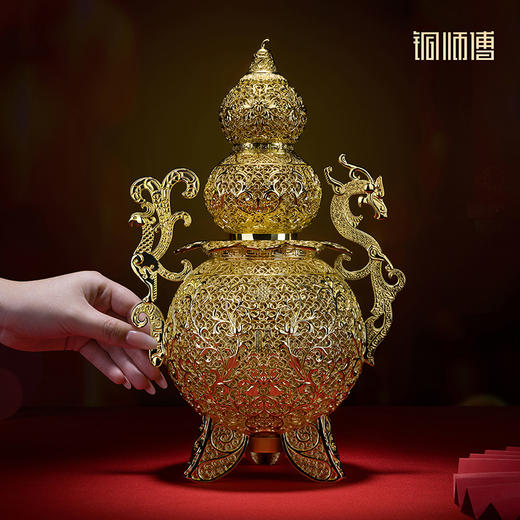 铜师傅《龙凤呈祥》新中式玄关办公室桌面花丝葫芦福禄乔迁开业礼物 商品图5