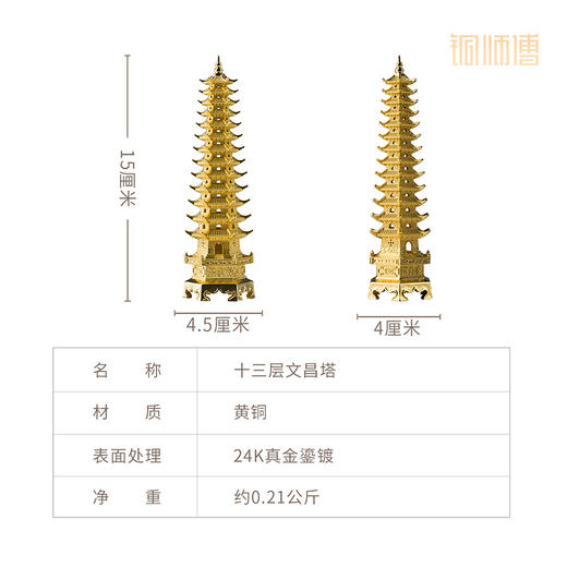 铜师傅《文昌塔》办公室书桌书房铜摆件 家居装饰工艺品送礼摆件 商品图4