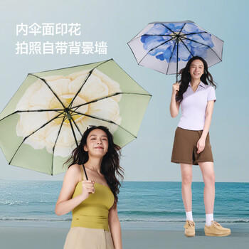 蕉下（beneunder）防紫外线遮阳伞三折双层黑胶晴雨伞防晒伞BM011蓝铃 商品图3