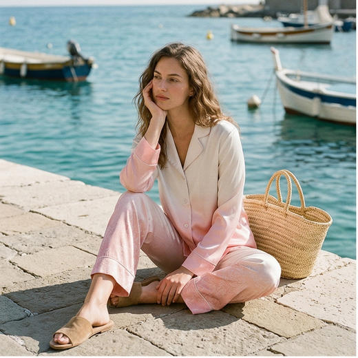 南法SJD soie jardin3#保加利亚玫瑰系列提花渐变印花桑蚕丝家居套装S322 商品图8