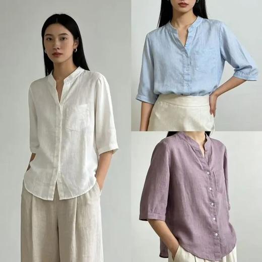 Aimi立领亚麻衬衫|小立领+半开V领设计，拉长颈线，宽松版型自在又松弛 商品图6