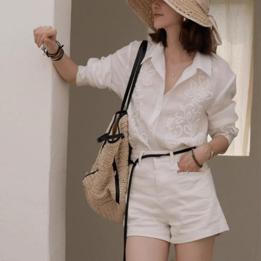 （3-5天发货）Five-apc重工刺绣亚麻棉白衬衫，穿出自由恣意腔调，万针浮雕刺绣，低调中透着华丽感 商品图2