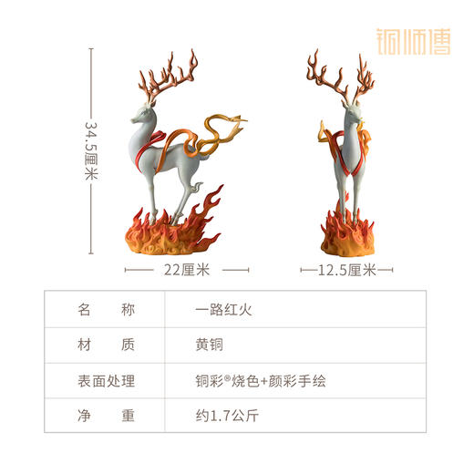 铜师傅《一路红火》客厅桌面铜鹿摆件 家居装饰工艺品摆件礼物 商品图5