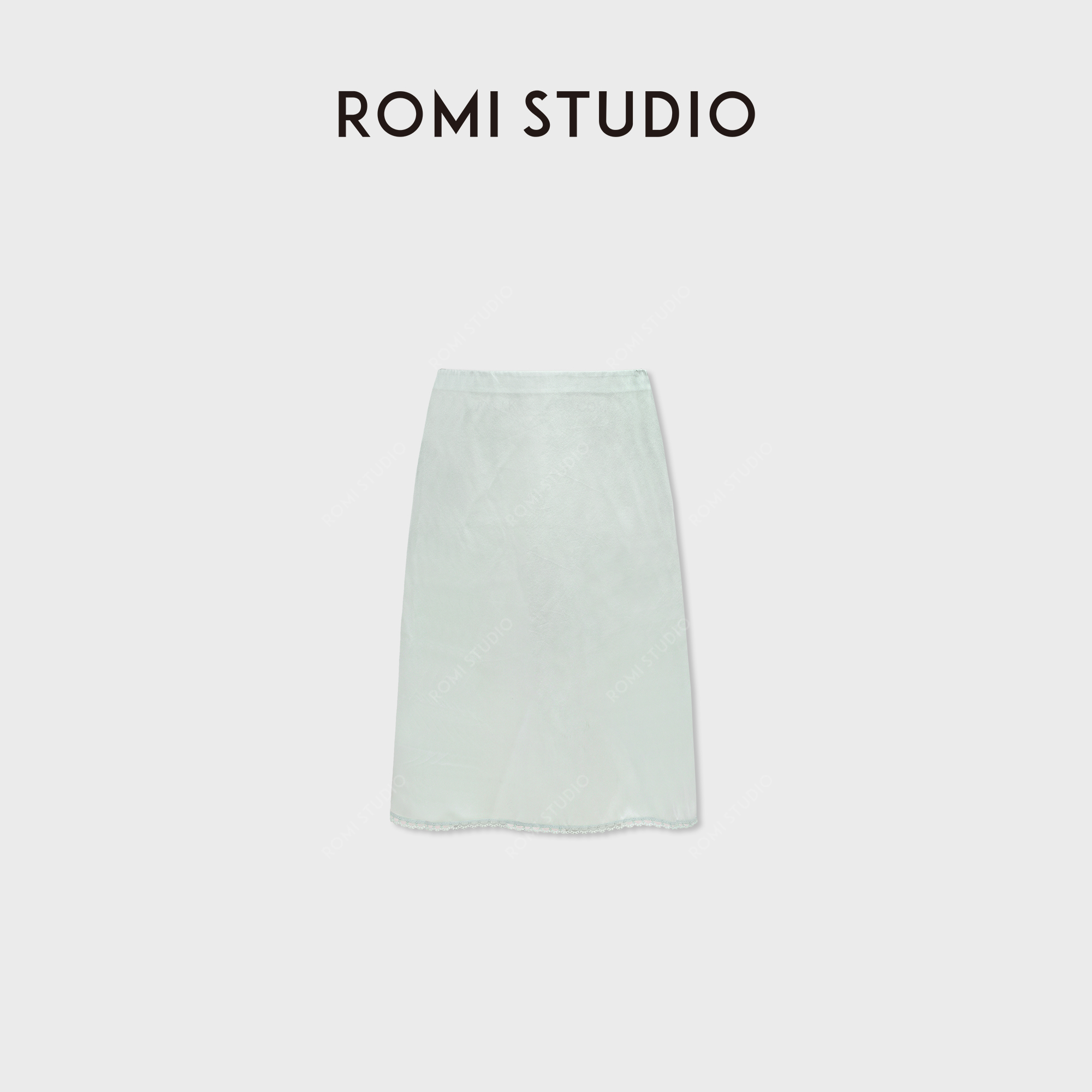 ROMI STUDIO100%桑蚕丝素绉缎蕾丝花边微A半身裙RWDRXX3172