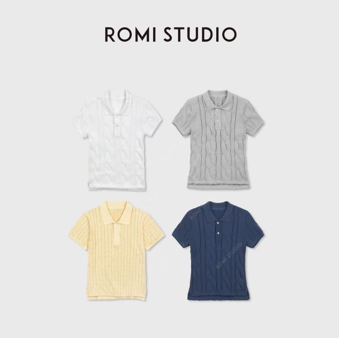 ROMI STUDIO“简约老钱”高智感麻花纹理polo领针织短袖 RWDSSU1653