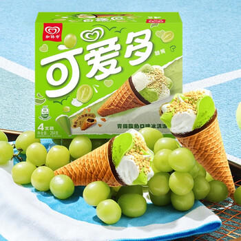 可爱多【曾舜晞推荐】甜筒青提酸奶味冰淇淋 雪糕 冰激凌 甜筒 71g*4支 商品图0