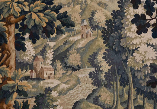 独角鹿西洋古董20世纪中叶法国Aubusson地区Tabard工坊出品风景主题羊毛挂毯《林间鹭影》 商品图8