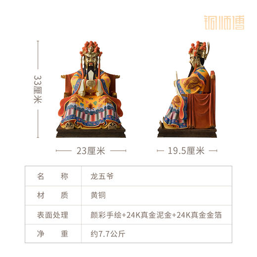 铜师傅《龙五爷》客厅 桌面全黄铜泥金财神  家居纯手绘菩萨摆件 商品图5