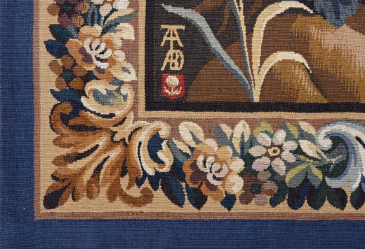 独角鹿西洋古董20世纪中叶法国Aubusson地区Tabard工坊出品风景主题羊毛挂毯《林间鹭影》 商品图5