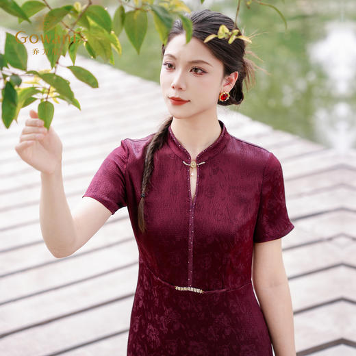 乔万尼2026夏季新款桑蚕丝连衣裙100%真丝旗袍中长款提花EK2E173 商品图0