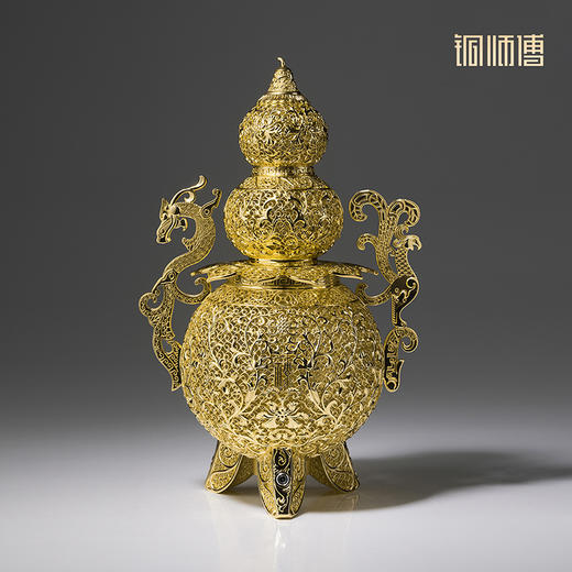 铜师傅《龙凤呈祥》新中式玄关办公室桌面花丝葫芦福禄乔迁开业礼物 商品图1