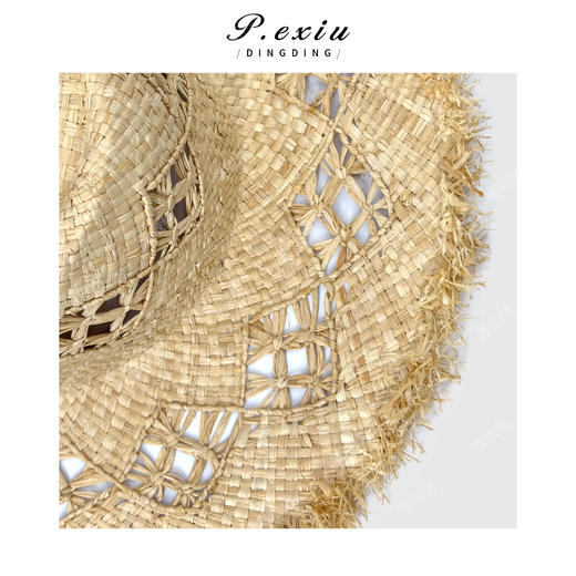PanYiXiu/潘依绣天然拉菲草手工编织可调节镂空遮阳草帽 PanYiXiu/潘依绣 商品图2