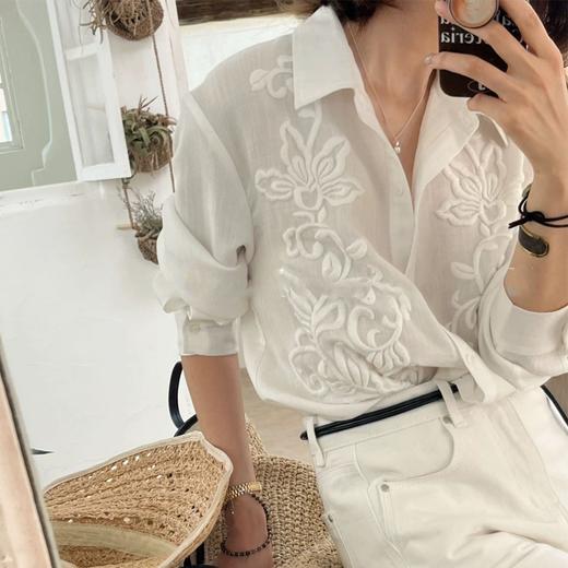 Five-apc重工刺绣亚麻棉白衬衫 | 穿出自由恣意腔调，万针浮雕刺绣，低调中透着华丽感 商品图0